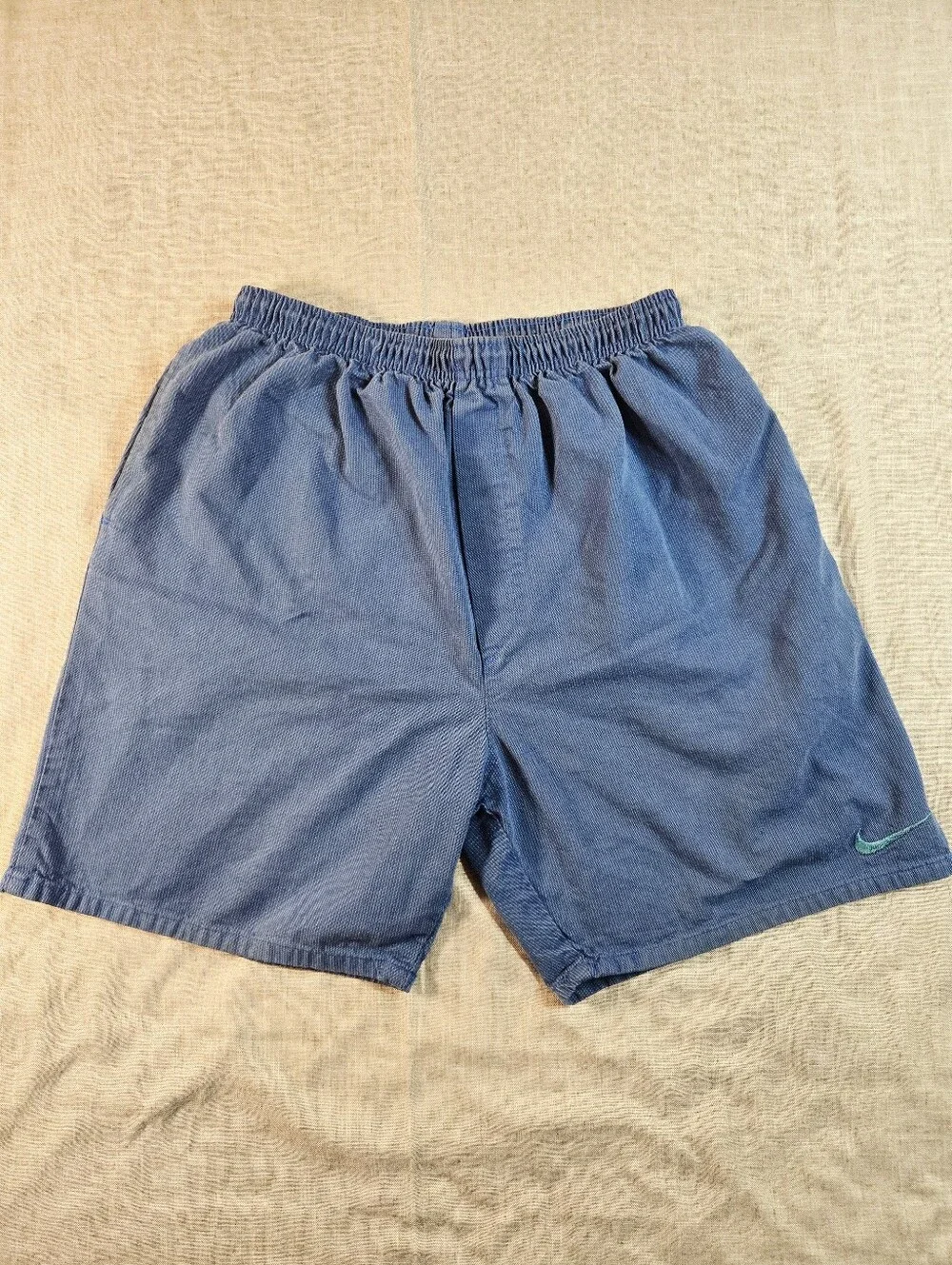 VTG 90s Nike White Tag Corduroy Shorts Mens L Blue Embroidered Swoosh USA Made